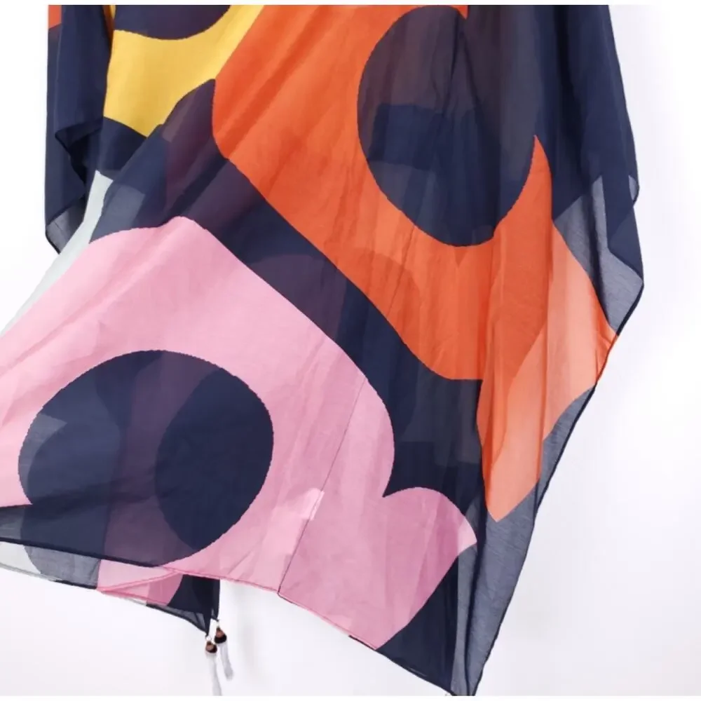 Tory Burch Printed Beach Caftan Color Block Logo Silk Cotton NWT XS/S - Picture 5 of 9